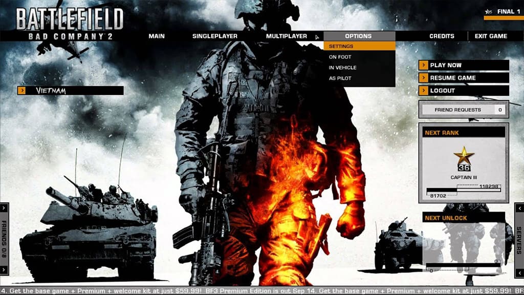 بازی Battlefield Bad Company 2 برای PC 2 منوی بازی Battlefield Bad Company 2